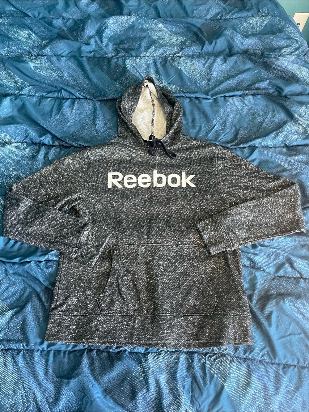 Reebok Men’s Black Heather Logo Hoodie Size M